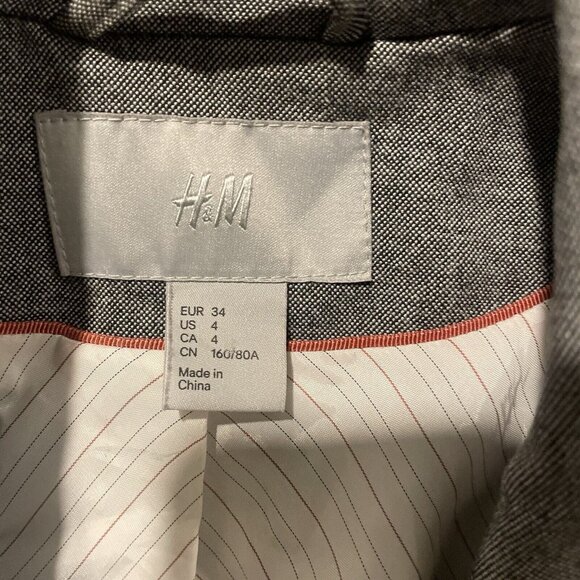 H&M Women's 4 Gray Patch Elbow Two Button Blazer Career Business Casual Pockets - Picture 3 of 10